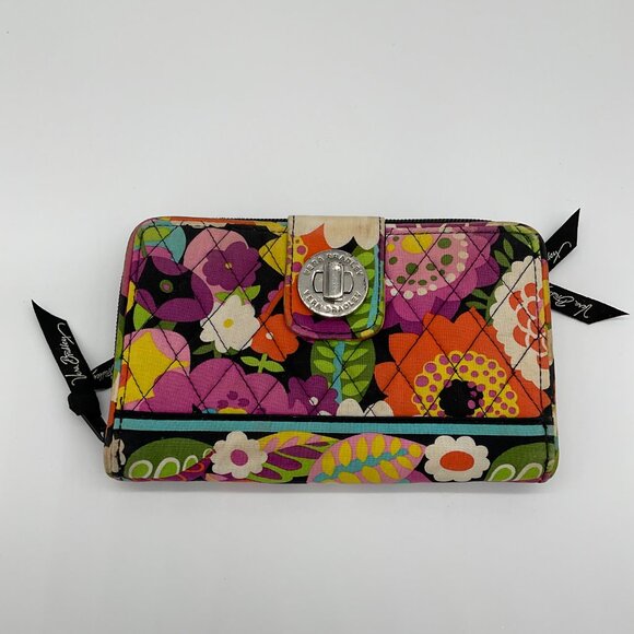 VERA BRADLEY FLORAL TURNLOCK CLASP WALLET Quilted - Picture 2 of 6